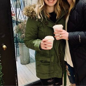 Garage XS Fall Winter Tran Seasonal Parka Jacket Coat Green Parka Pockets